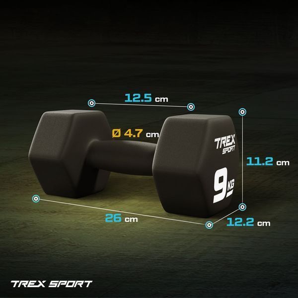Гантелі для фітнесу неопренові TREX Sport TX-090VD, 2 &times; 9 кг, чорна