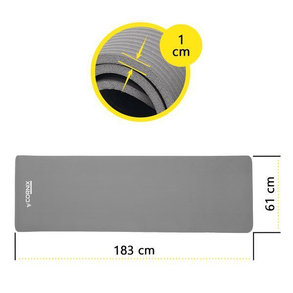 Cornix NBR 183 &times; 61 &times; 1 cm Sports Mat for Yoga and Fitness XR-0012 Grey