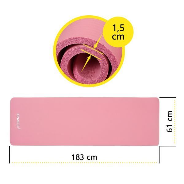 Килимок спортивний Cornix NBR 183 &times; 61 &times; 1.5 см для йоги та фітнесу XR-0497 Pink &mdash; фото