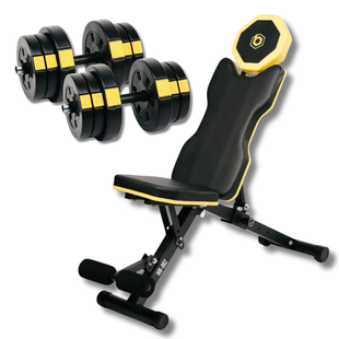 Набір Besport PowerPro гантелі 2 &times; 21 кг з лавою WB-002, 42 кг, ABS, жовто-чорна 00-G00000419 фото