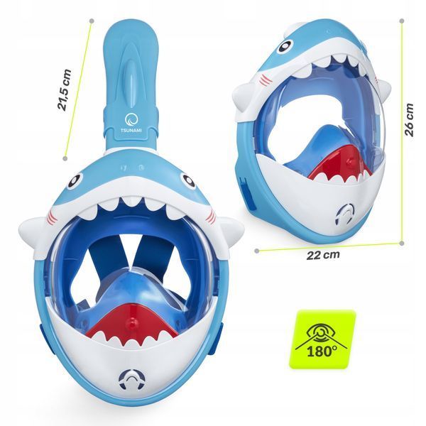 Маска для снорклінгу TSUNAMI Shark повнолицьова, дитяча Sky Blue &mdash; фото
