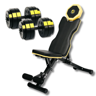 Набір Besport PowerPro гантелі 2 &times; 26 кг з лавою WB-002, 52 кг, ABS, жовто-чорна 00-G00000420 фото