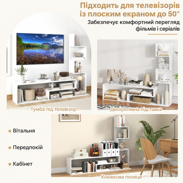 Costway TV Stand with Shelving for TVs up to 50" White