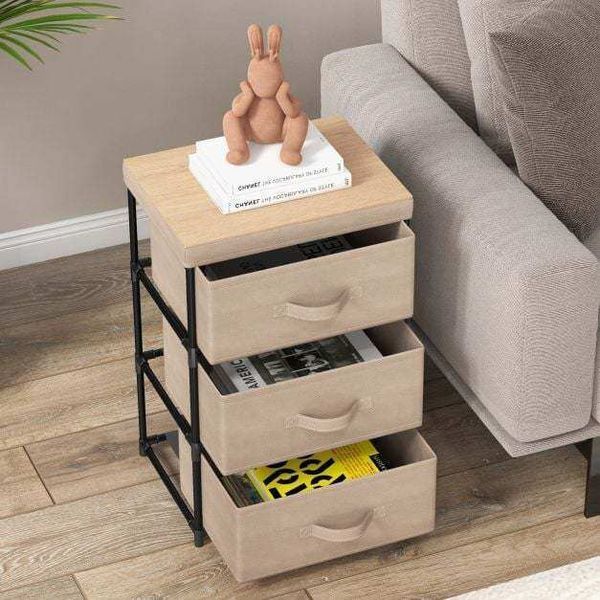Комод-органайзер тканинний Costway Compact Tower на металевому каркасі на 3 шухляди лофт бежевий &mdash; фото