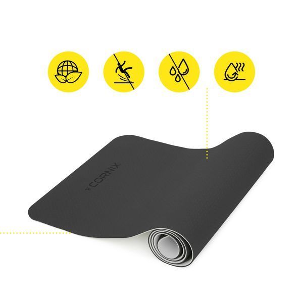 Cornix TPE Sports Mat 183 &times; 61 &times; 0.6 cm for Yoga and Fitness XR-0349 Black/Grey