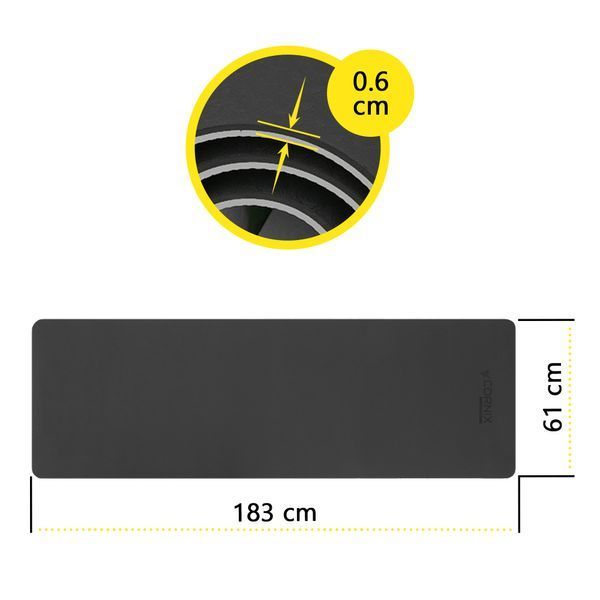 Cornix TPE Sports Mat 183 &times; 61 &times; 0.6 cm for Yoga and Fitness XR-0349 Black/Grey