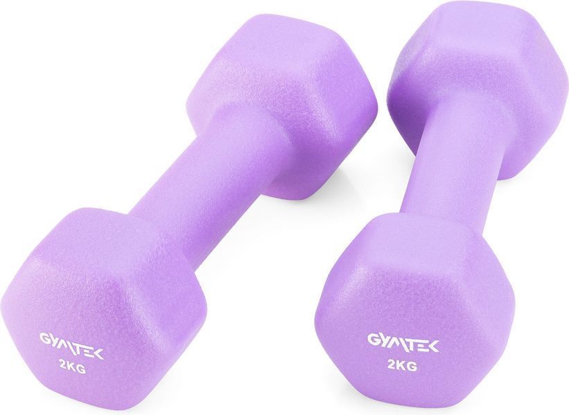 Гантелі для фітнесу неопренові Gymtek Hex 2 &times; 2 кг, бузковий 5905884425978 фото