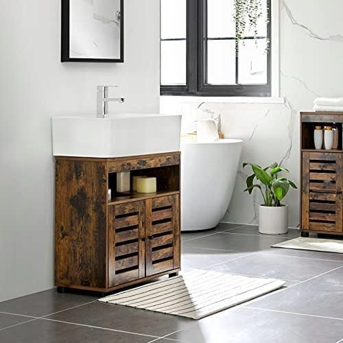 Leobert Chalet bathroom vanity cabinet with louvered doors in Loft style, brown