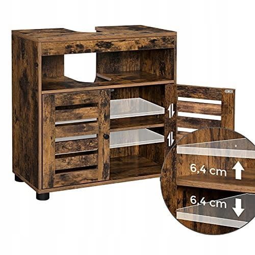 Leobert Chalet bathroom vanity cabinet with louvered doors in Loft style, brown