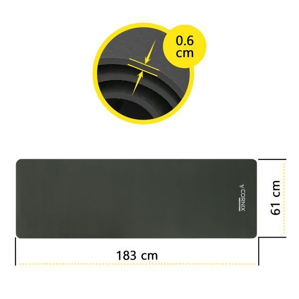 Килимок спортивний Cornix TPE 183 &times; 61 &times; 0.6 см для йоги та фітнесу XR-0350 Black &mdash; фото