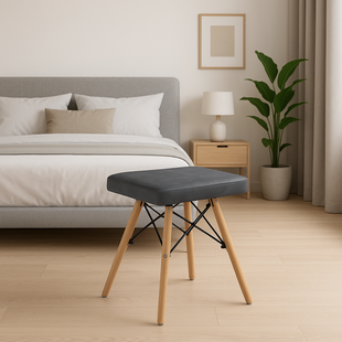 Leobert Werk square stool with wooden legs, gray, dark