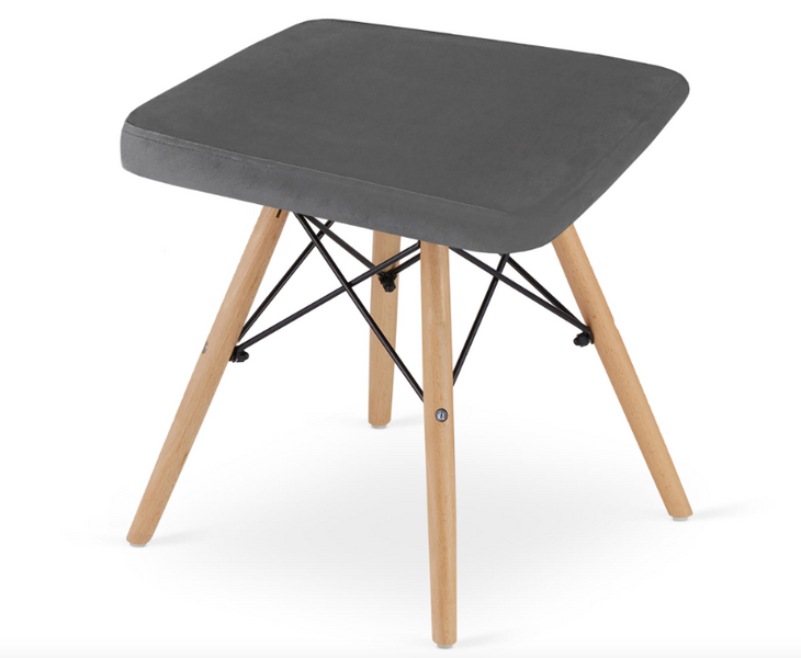 Leobert Werk square stool with wooden legs, gray, dark