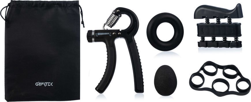 Gymtek 5 in 1 hand and finger gripper set with case, ABS, black