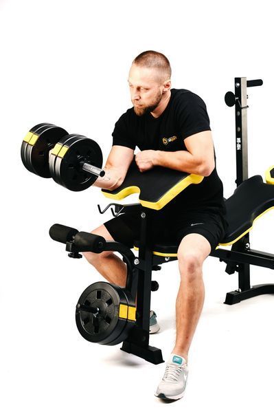 Набір Besport PowerPro 68 кг з прямим грифом та лавою WB-004, ABS, жовто-чорні 00-G00000425 фото
