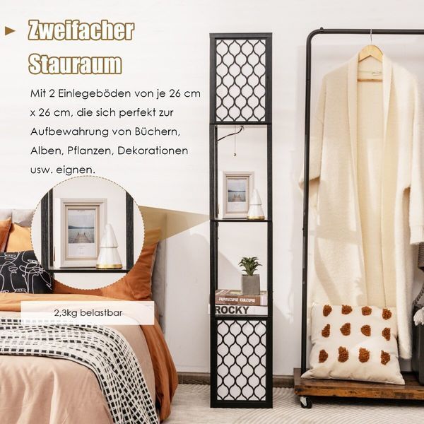 Costway Lumina Twin Lattice 156 Double Floor Lamp Shelf with Decorative Shades and 2 Shelves, Loft Style