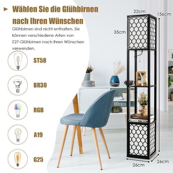 Costway Lumina Twin Lattice 156 Double Floor Lamp Shelf with Decorative Shades and 2 Shelves, Loft Style