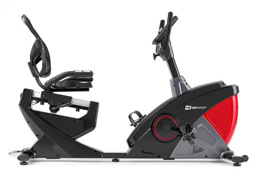 Горизонтальний велотренажер Hop-Sport HS-070L Helix червоний iConsole+, електромагнітний, до 150 кг, червоний