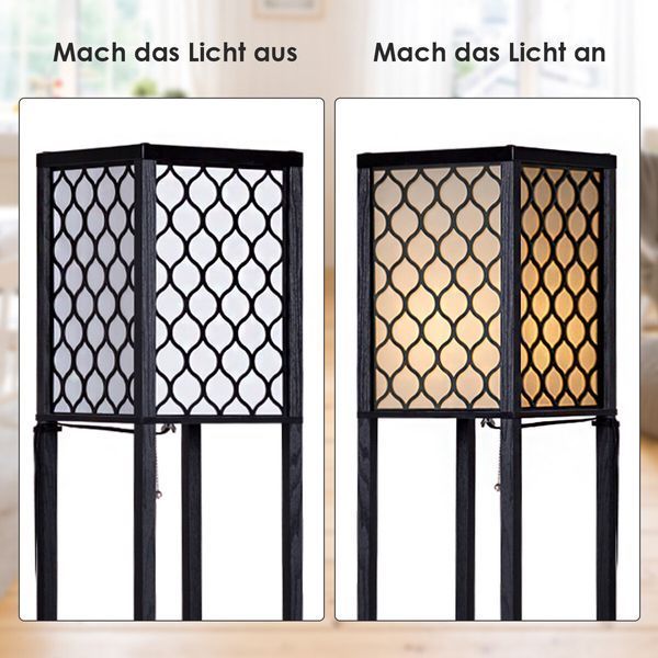 Costway Lumina Solo Lattice 160 shelving floor lamp with decorative shades, 3 loft-style shelves, black