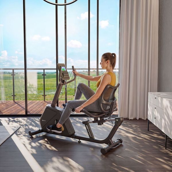 Hop-Sport HS-4500L Arkil recumbent exercise bike, electromagnetic, up to 120 kg, black-gold
