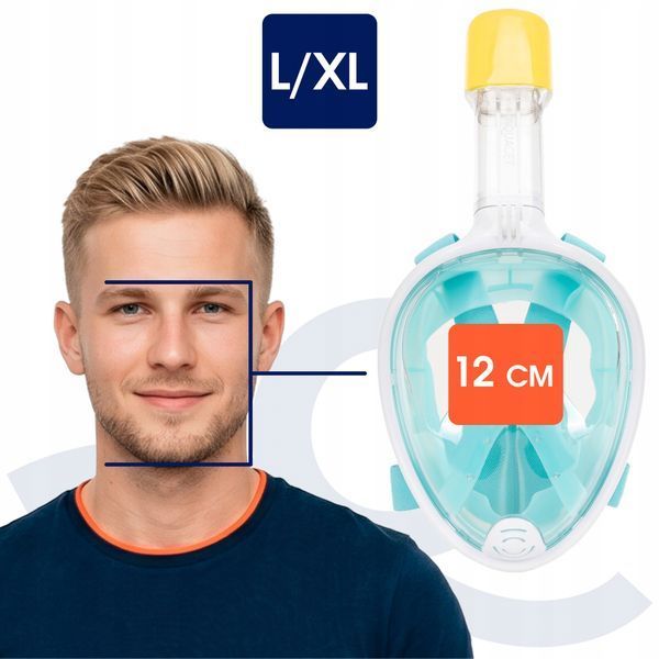 Маска для сноркелинга Aquaget AQ0002, полнолицевая, L/XL, голубая/белая &mdash; фото
