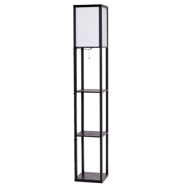 Стеллаж-торшер Costway Lumina Classic Shade 160 с тканевым абажуром на 3 полки в стиле лофт, черный &mdash; фото