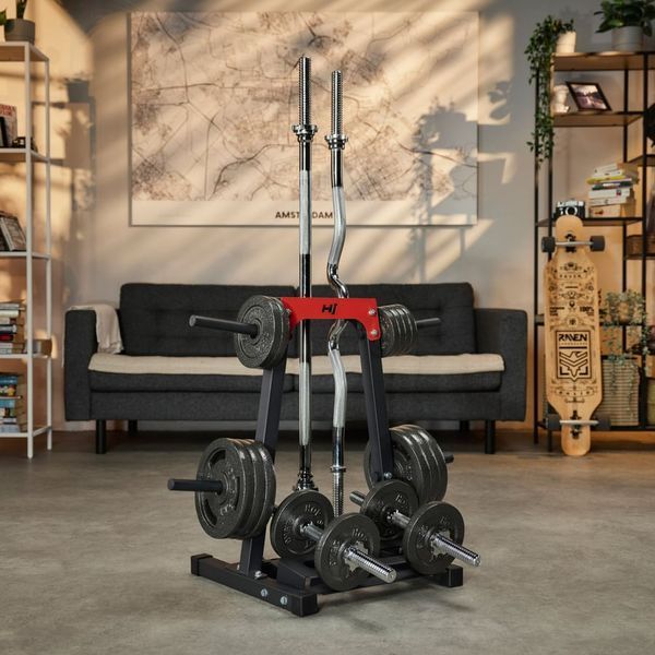 Стійка під диски, грифи та гантелі Hop-Sport HS-1008A, 11 кг, Сталь, червоно-чорна &mdash; фото