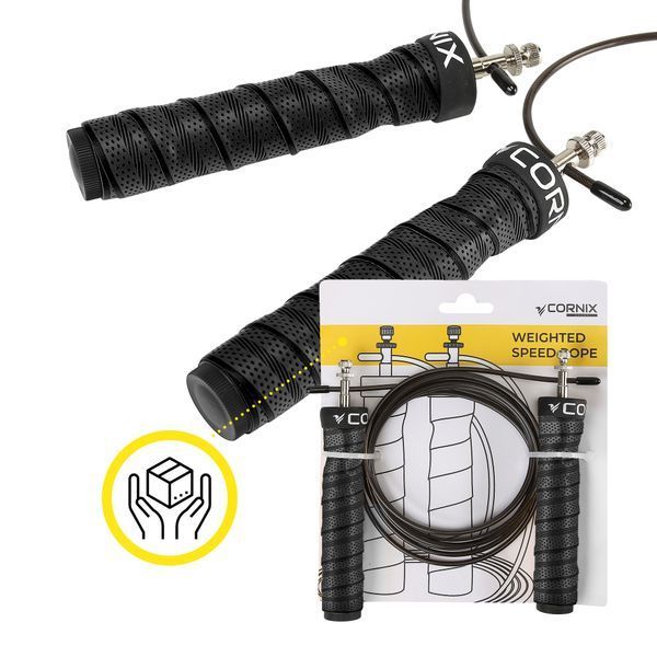 Скакалка скоростная для CrossFit Cornix Speed Rope Pro XR-0524, с утяжелителем, чёрная &mdash; фото