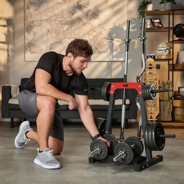 Стійка під диски, грифи та гантелі Hop-Sport HS-1008A, 11 кг, Сталь, червоно-чорна &mdash; фото