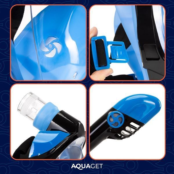 Маска для снорклинга Aquaget AQ0003, полнолицевая, L/XL, голубая/чёрная &mdash; фото