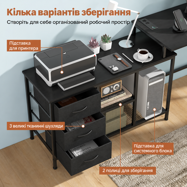 Кутовий комп'ютерний стіл Costway із стелажем і зарядною станцією &mdash; фото