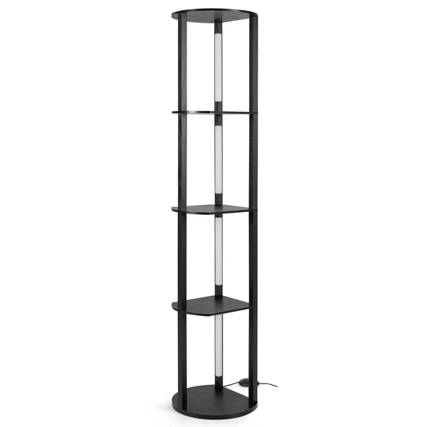 Costway Lumina Curve Rota corner shelving floor lamp with LED lighting, four shelves, loft style, black