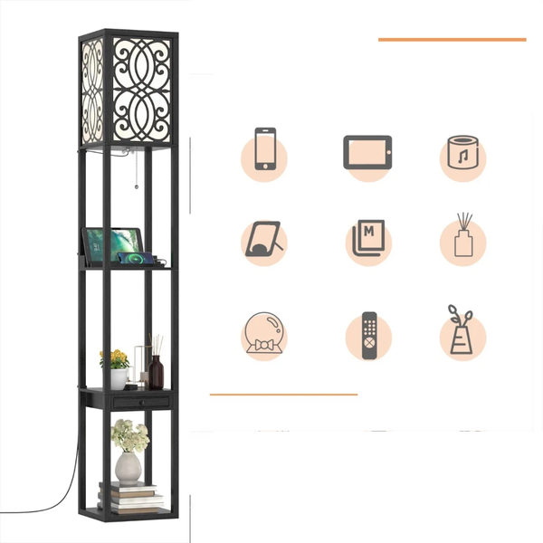Costway Leon Floor Lamp with Socket and USB, Black