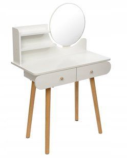 Jumi Scandi dressing table with drawers, wooden handles, white