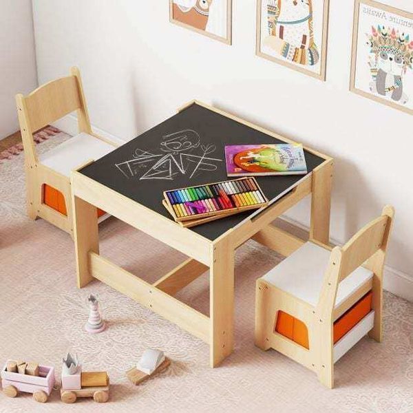 Комплект детской мебели Costway Kids Play 3-in-1 Desk стол и 2 стула с двусторонней столешницей-д &mdash; фото