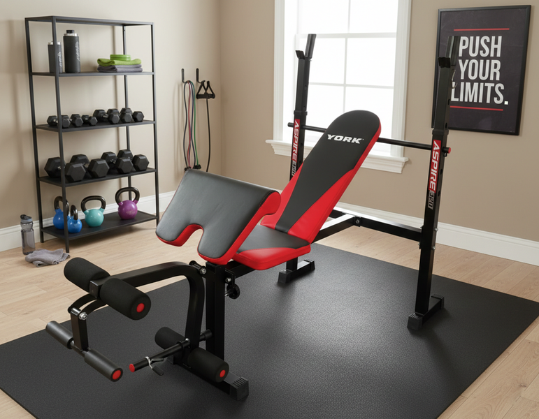 Лавка для жиму York Fitness ASPIRE 320 з стійкою для штанги та партою Скотта &mdash; фото