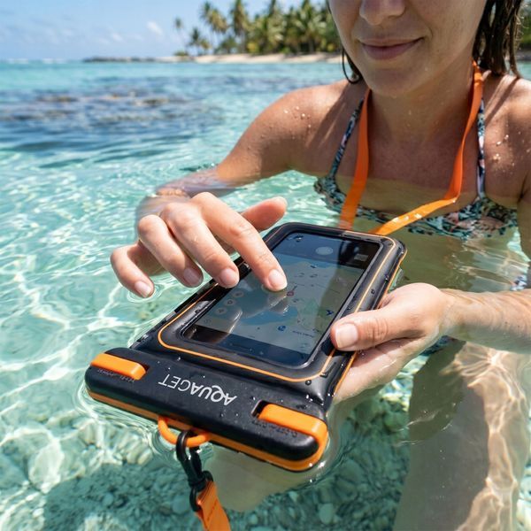 Водонепроникний чохол для телефона Aquaget AQ0027 IPX8, чорний/помаранчевий &mdash; фото