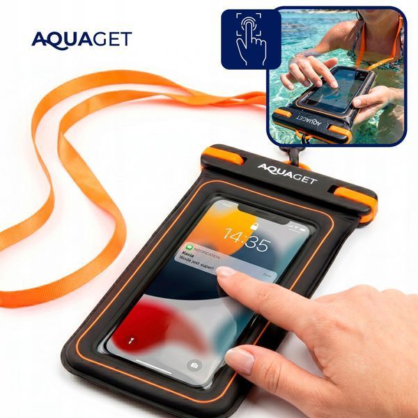Водонепроникний чохол для телефона Aquaget AQ0027 IPX8, чорний/помаранчевий &mdash; фото