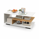 Журнальный столик Costway Modern Two-Tone кофейный с L-образной полкой трехуровневый белый, натуральны &mdash; фото 1