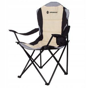 Springos CS0005 Folding Camping Chair with Armrests, Black/Beige