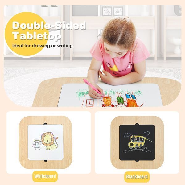 Комплект детской мебели Costway Kids Set 2-in-1 Desk стол и 2 стула с двусторонней столешницей-до &mdash; фото