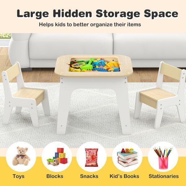 Комплект детской мебели Costway Kids Set 2-in-1 Desk стол и 2 стула с двусторонней столешницей-до &mdash; фото