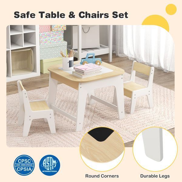 Комплект детской мебели Costway Kids Set 2-in-1 Desk стол и 2 стула с двусторонней столешницей-до &mdash; фото