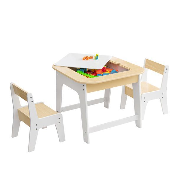 Комплект детской мебели Costway Kids Set 2-in-1 Desk стол и 2 стула с двусторонней столешницей-до &mdash; фото