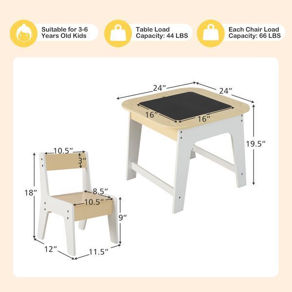 Комплект детской мебели Costway Kids Set 2-in-1 Desk стол и 2 стула с двусторонней столешницей-до &mdash; фото