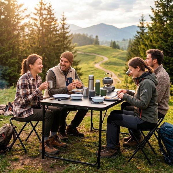 Springos CS0182 Camping Furniture Set, Folding, Table and 4 Chairs, Grey/Black