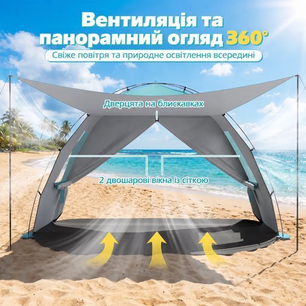 Пляжний намет-тент Pop-Up Costway саморозкладний від сонця 5-6 місний блакитний &mdash; фото