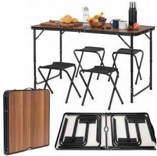 Springos CS0180 Camping Furniture Set, Folding, Table and 4 Chairs, Brown/Black