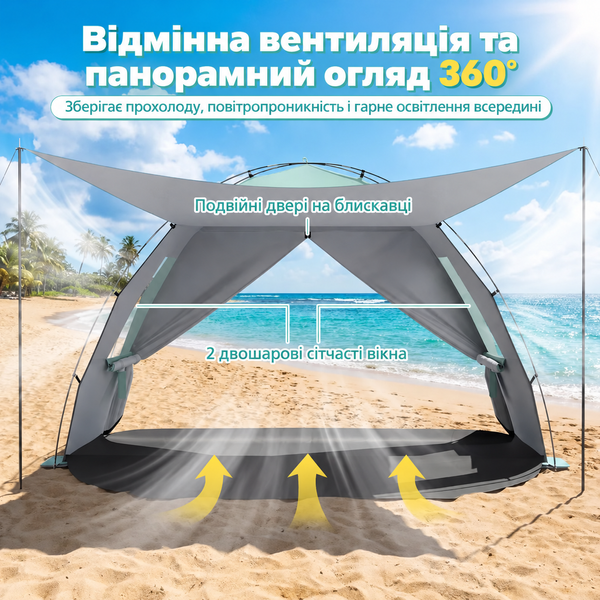 Пляжний намет-тент Pop-Up Costway саморозкладний від сонця 3-4 місний зелений, арт. NP13019GN &mdash; фото