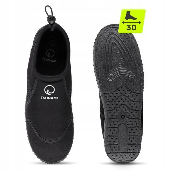 Взуття для пляжу (аквашузи) TSUNAMI Slip-On для плавання та водних видів спорту Size 30 Black &mdash; фото