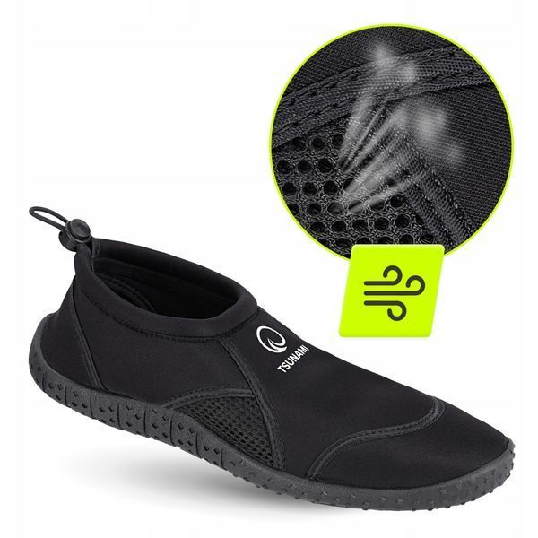 Взуття для пляжу (аквашузи) TSUNAMI Slip-On для плавання та водних видів спорту Size 30 Black &mdash; фото